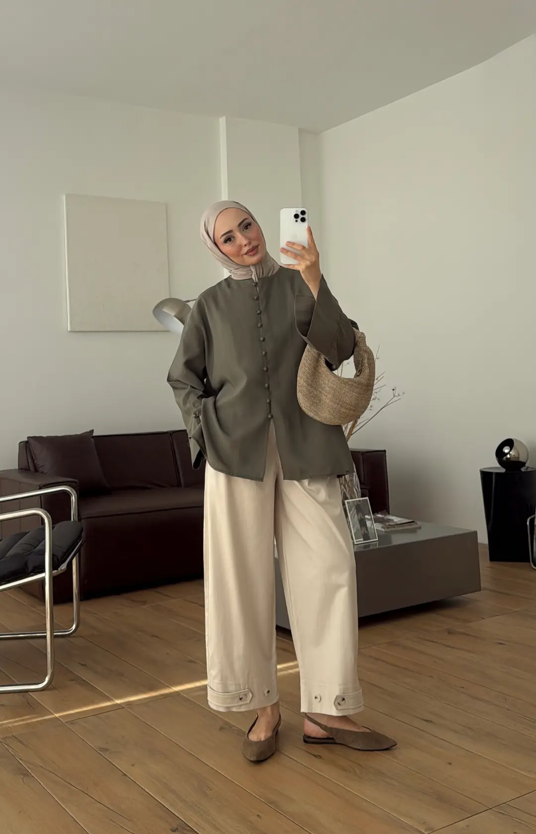 Top Düğmeli Modal Bluz Haki