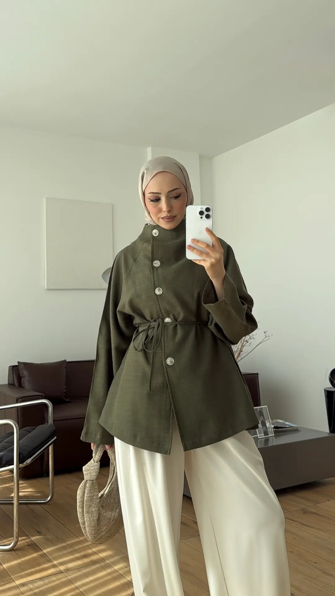 Dik Yaka Yazlık Ceket Haki