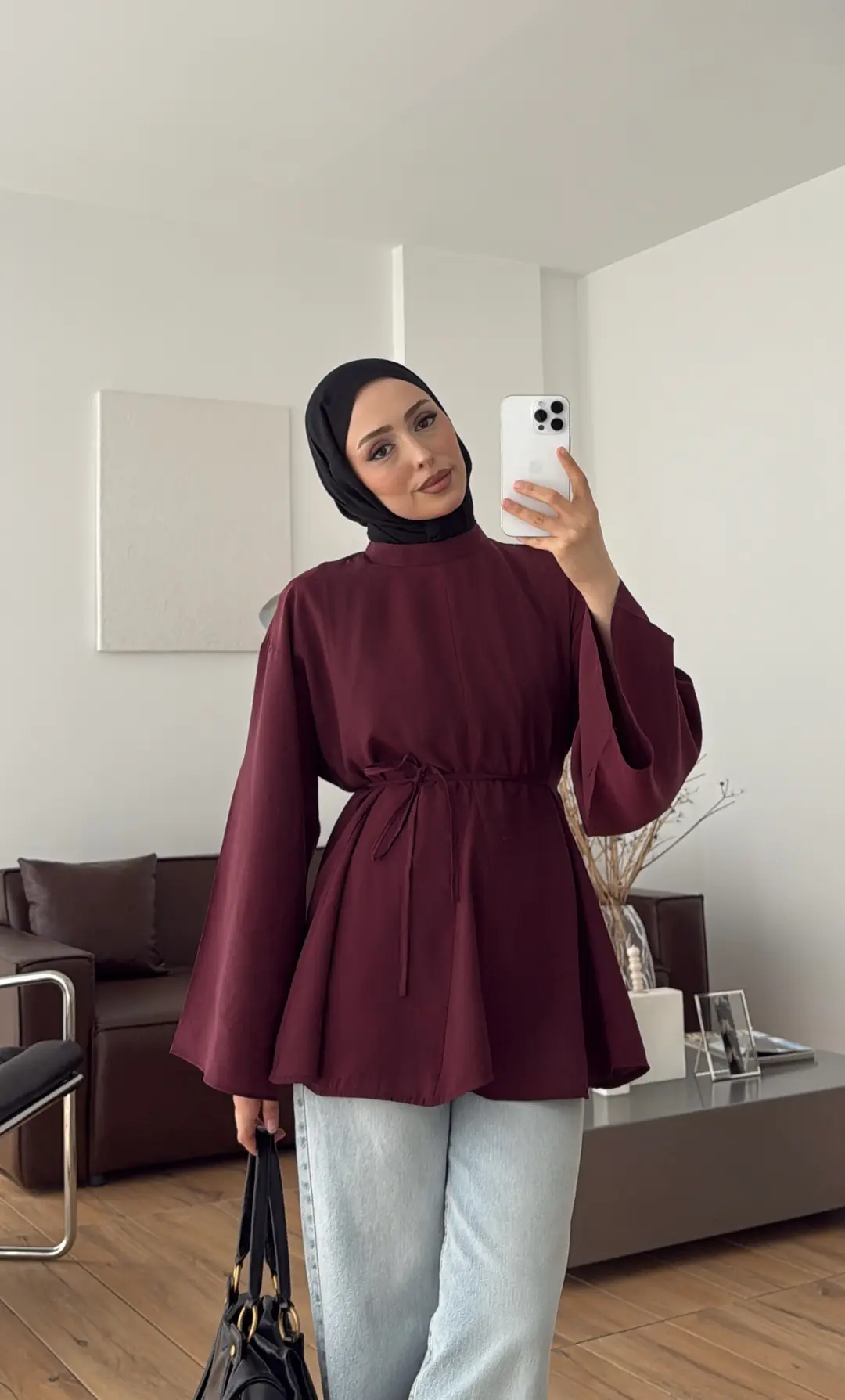 Volanlı Modal Gömlek Bordo
