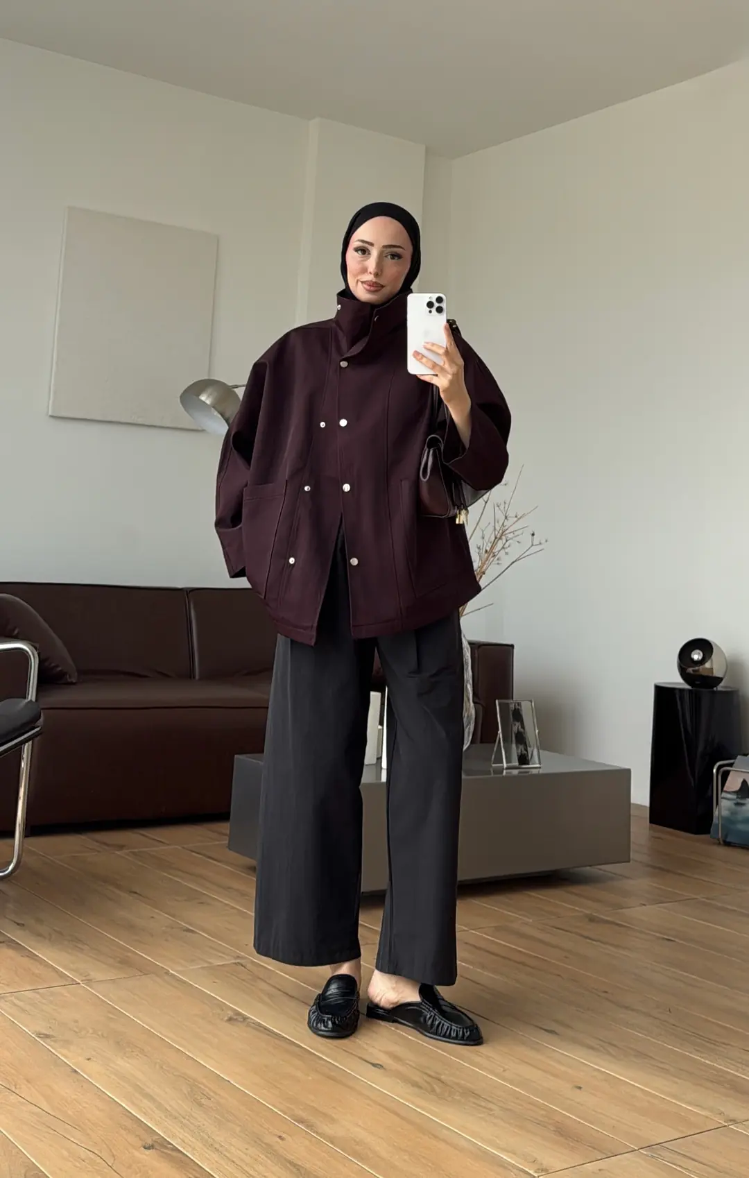 Çıtçıtlı Cep Detay Trenç Mürdüm