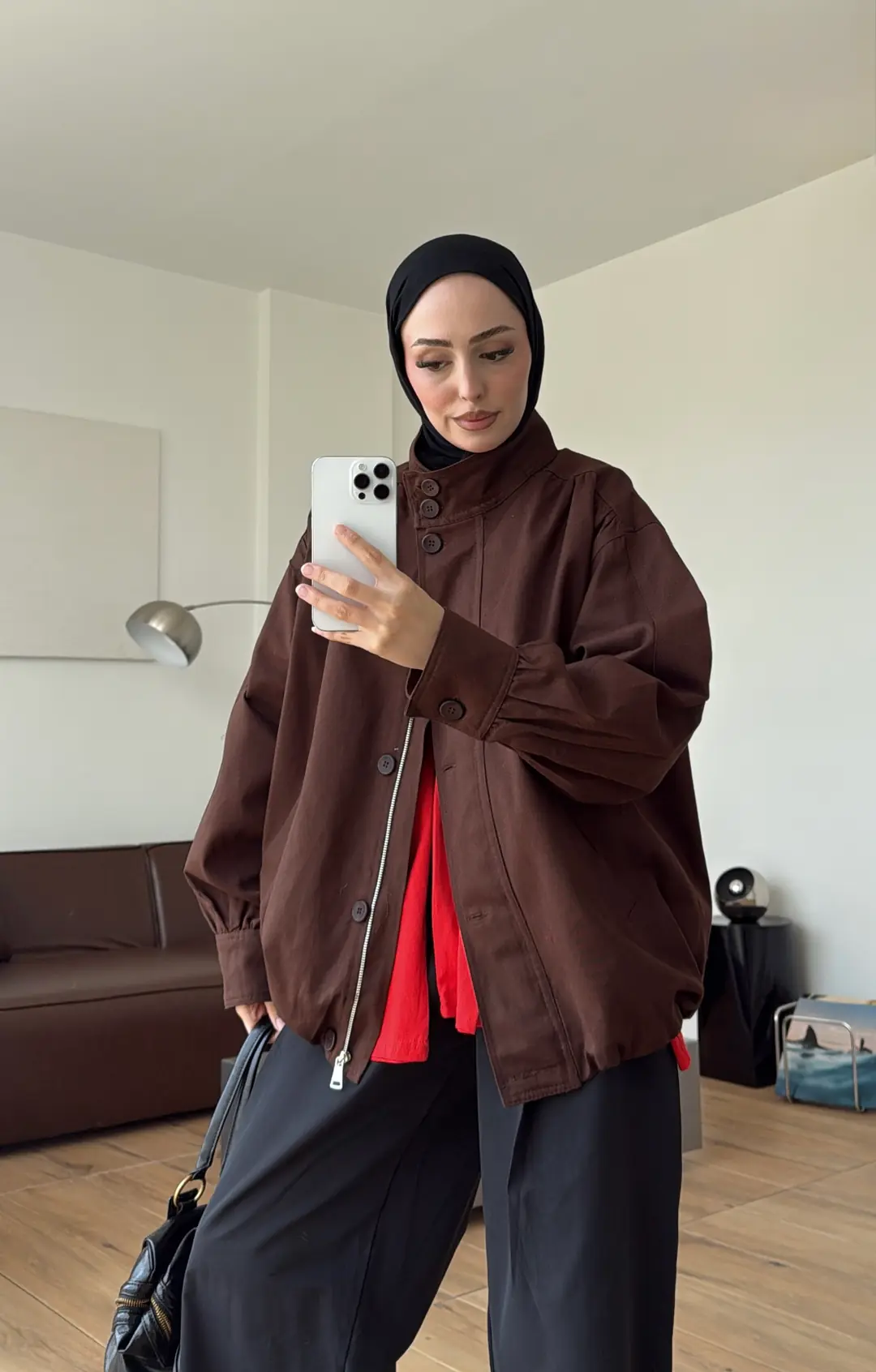 Gabardin Bomber Ceket Kahve