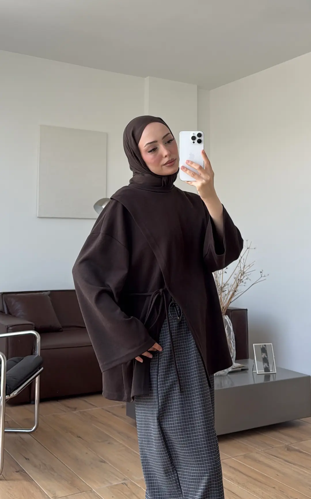 Yan Biye Bağlamalı Tunik Kahve