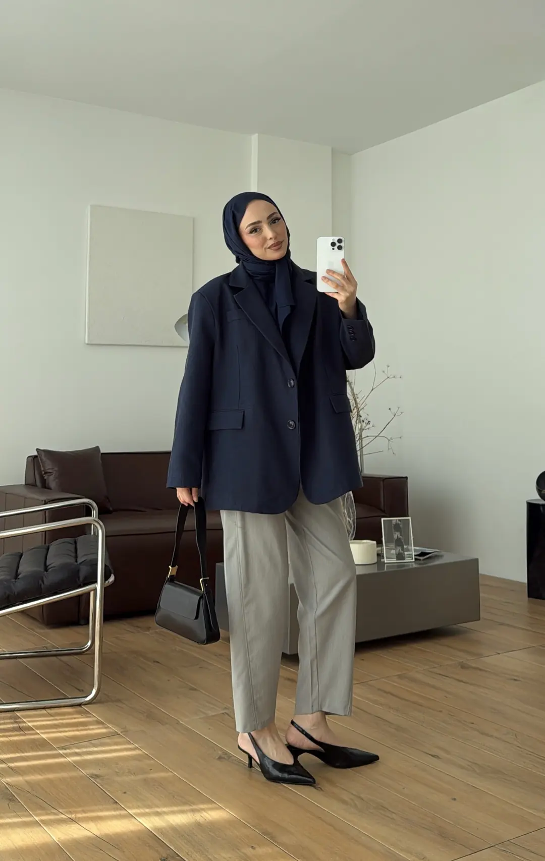Oversize Keten Ceket Lacivert 