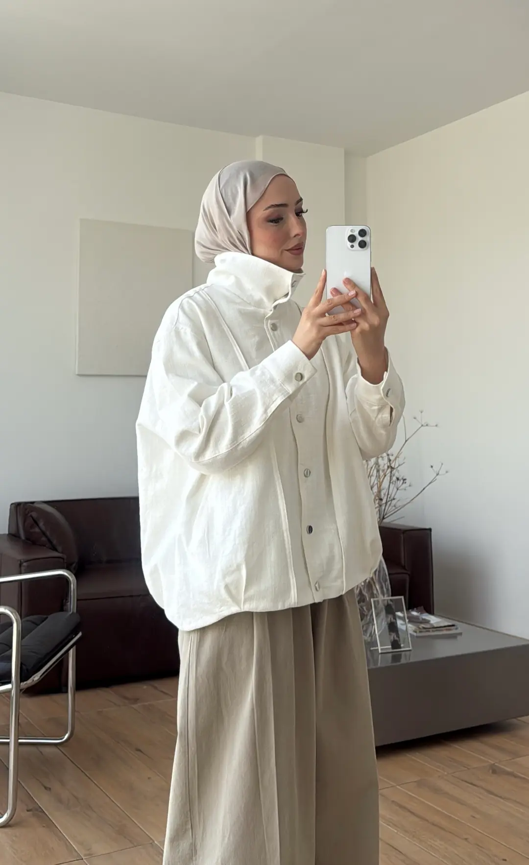 Keten Bomber Ceket Kırık Beyaz