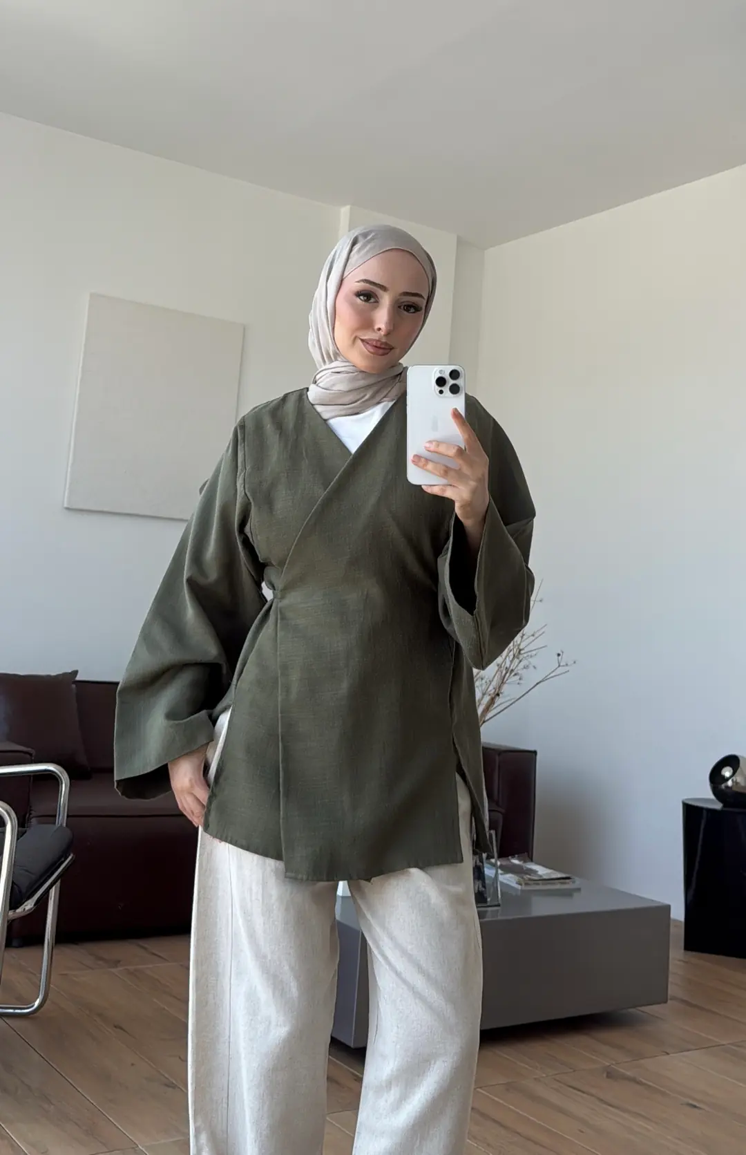 Bağlamalı Kimono Haki