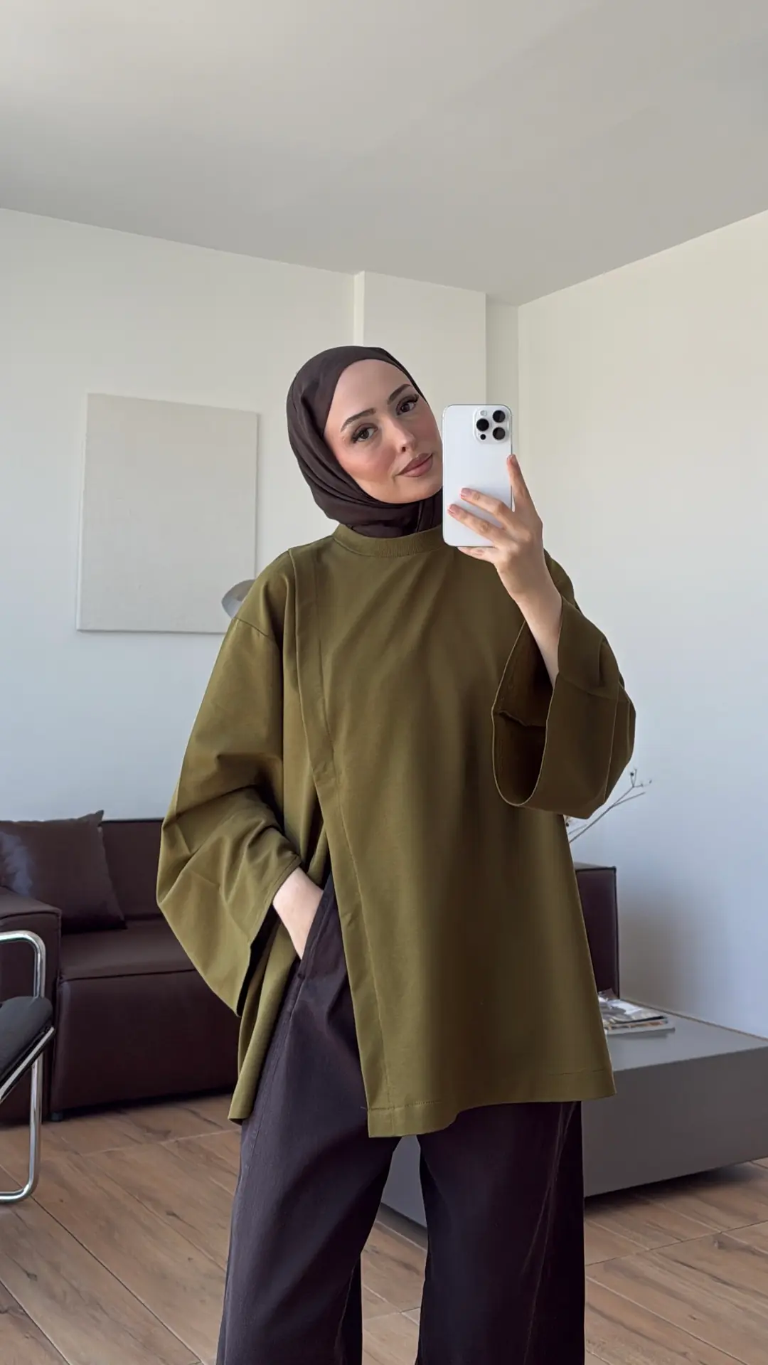 Aise Asimetrik Kesim Sweat Olive