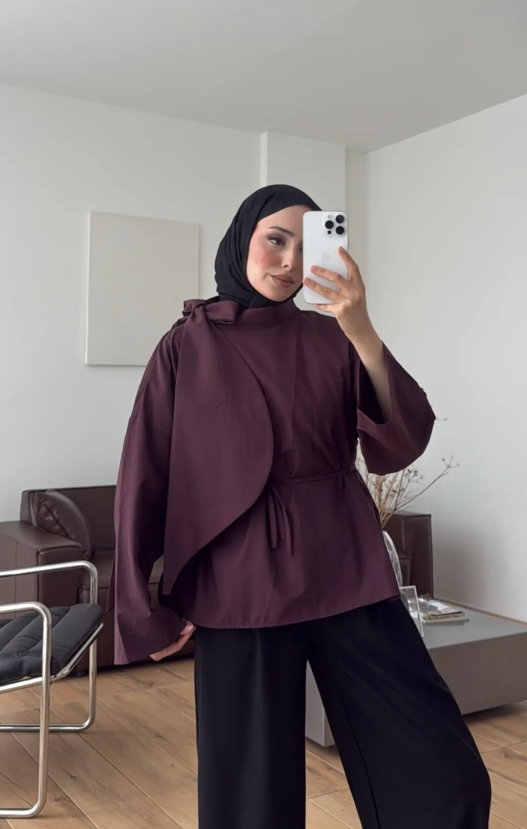 Fiyonk Detay Poplin Bluz Bordo