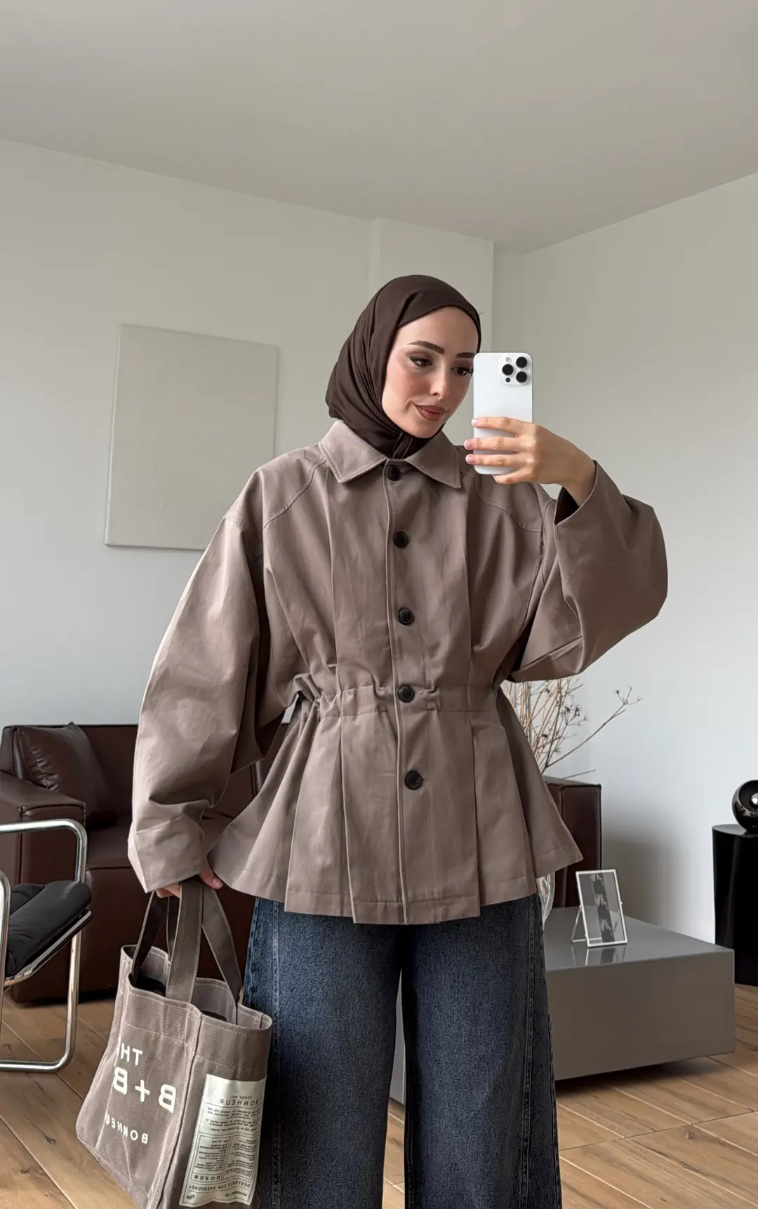 Pile Detay Oversize Tasarım Trenç Vizon