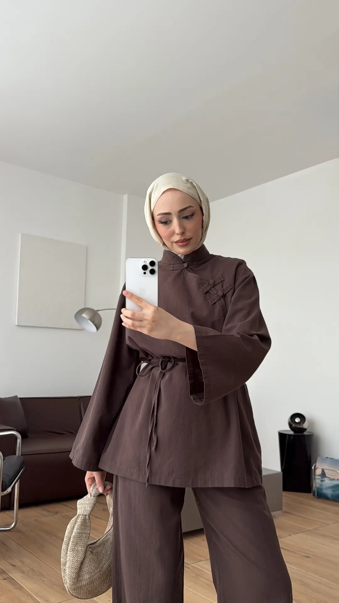 Hakim Yaka Keten Takım Kahve
