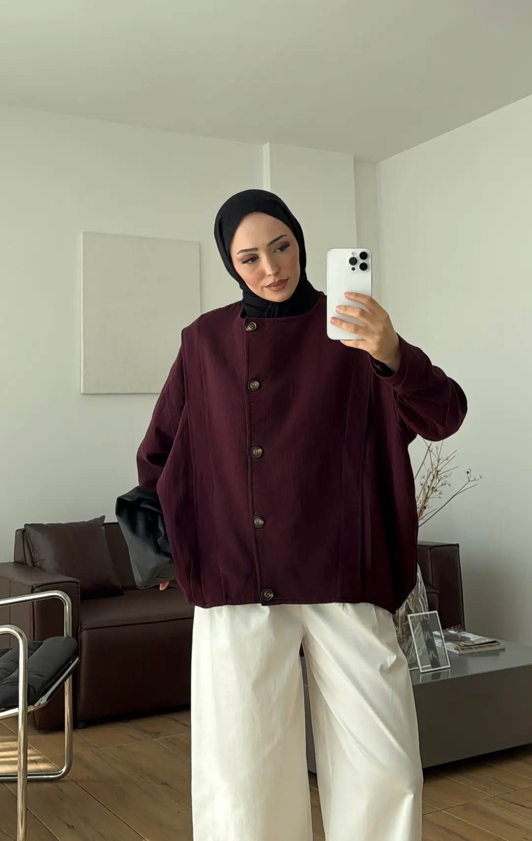 Pile Detay Müslin Gömlek/Ceket Bordo