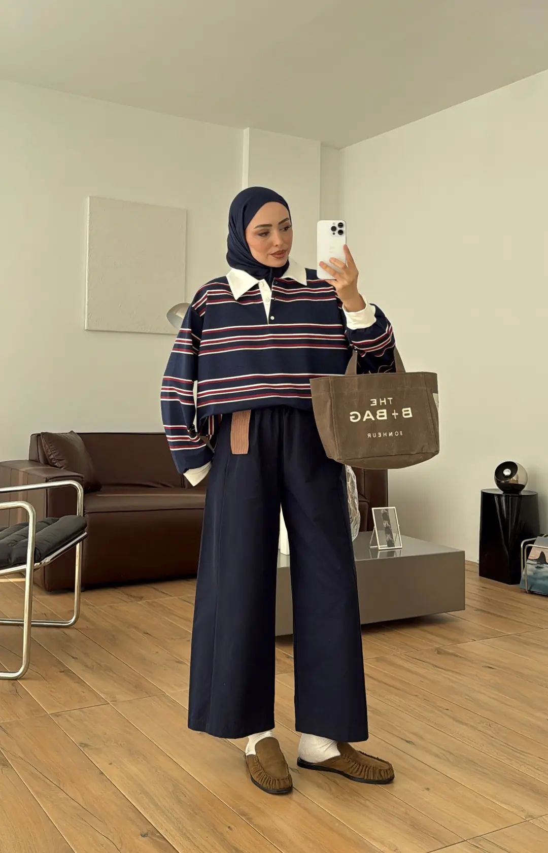 Polo Yaka Çizgili Lacivert Sweat