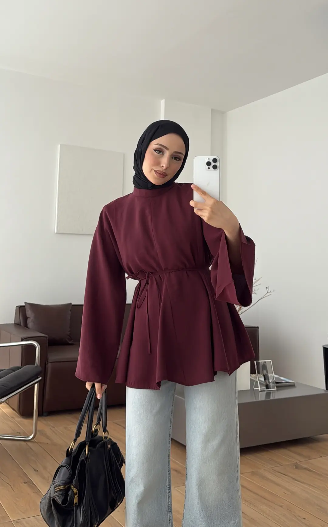 Volanlı Modal Gömlek Bordo