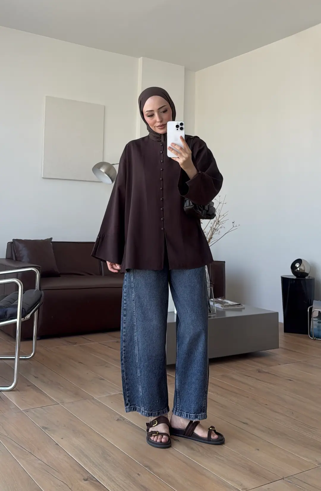 Top Düğmeli Modal Bluz Kahve