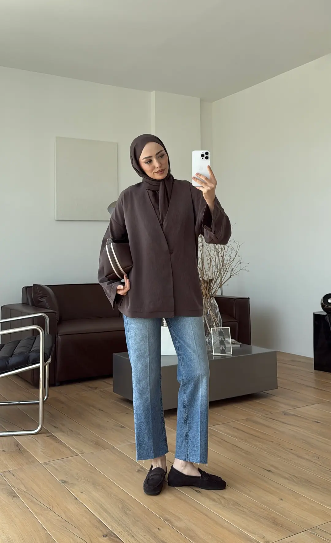 Yandan Düğmeli Kimono Kahve