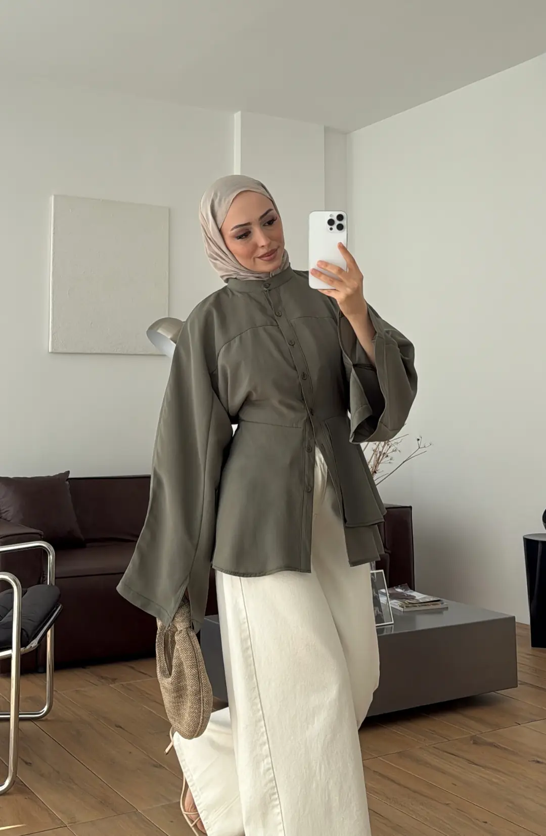Parçalı Geniş Kol Bluz Haki