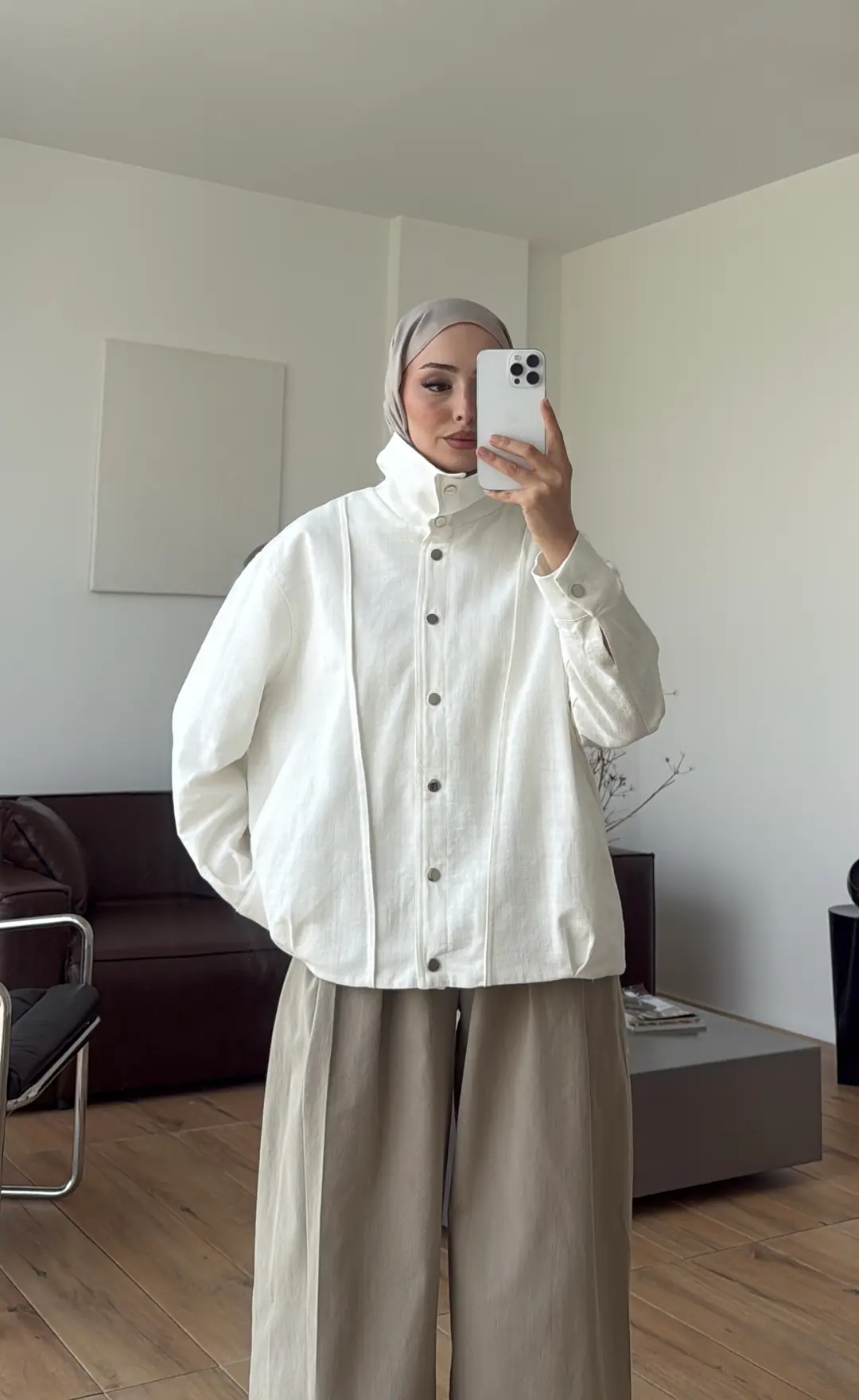 Keten Bomber Ceket Kırık Beyaz