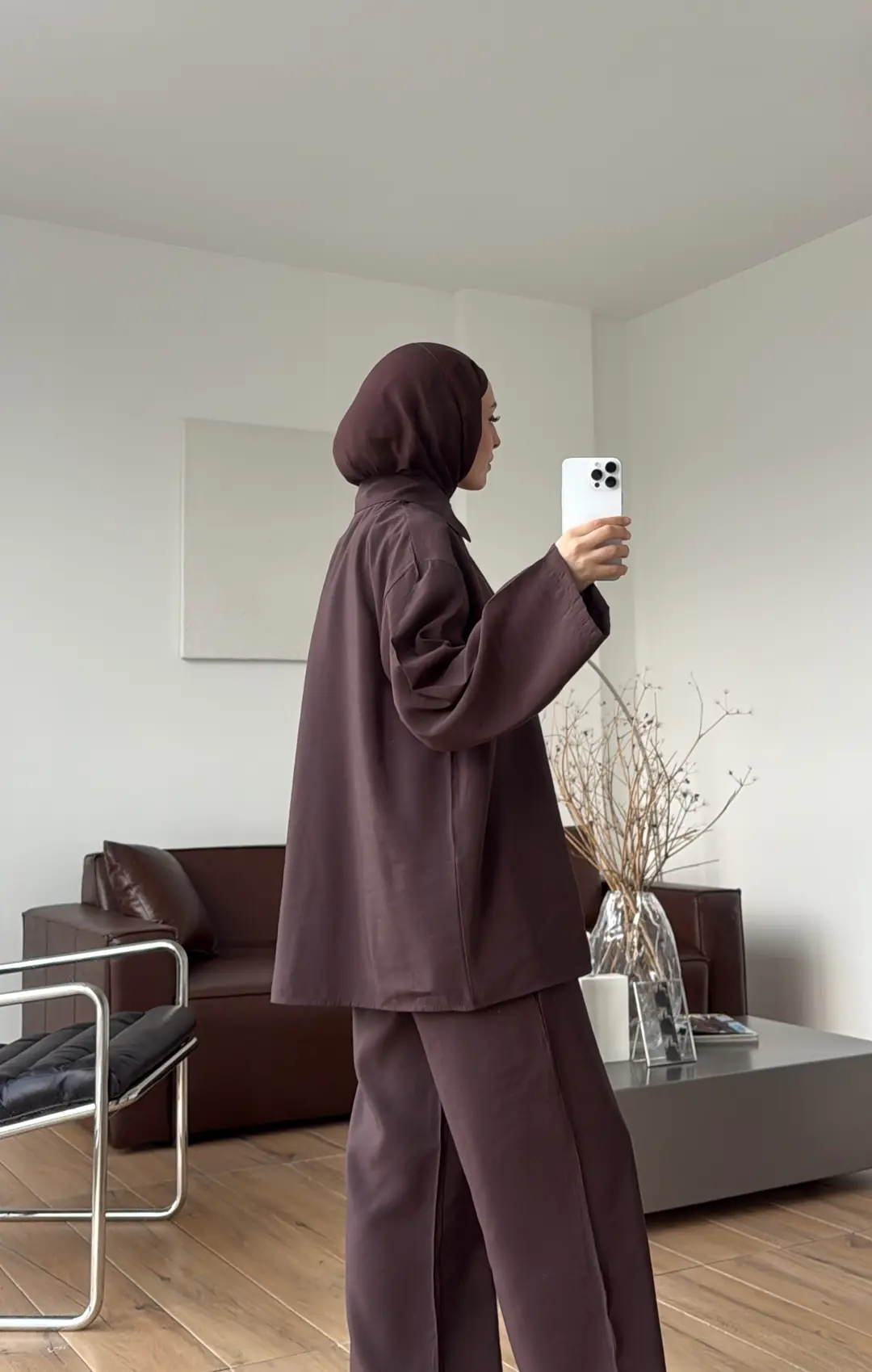 Tencel Bağlamalı Takım Kahve