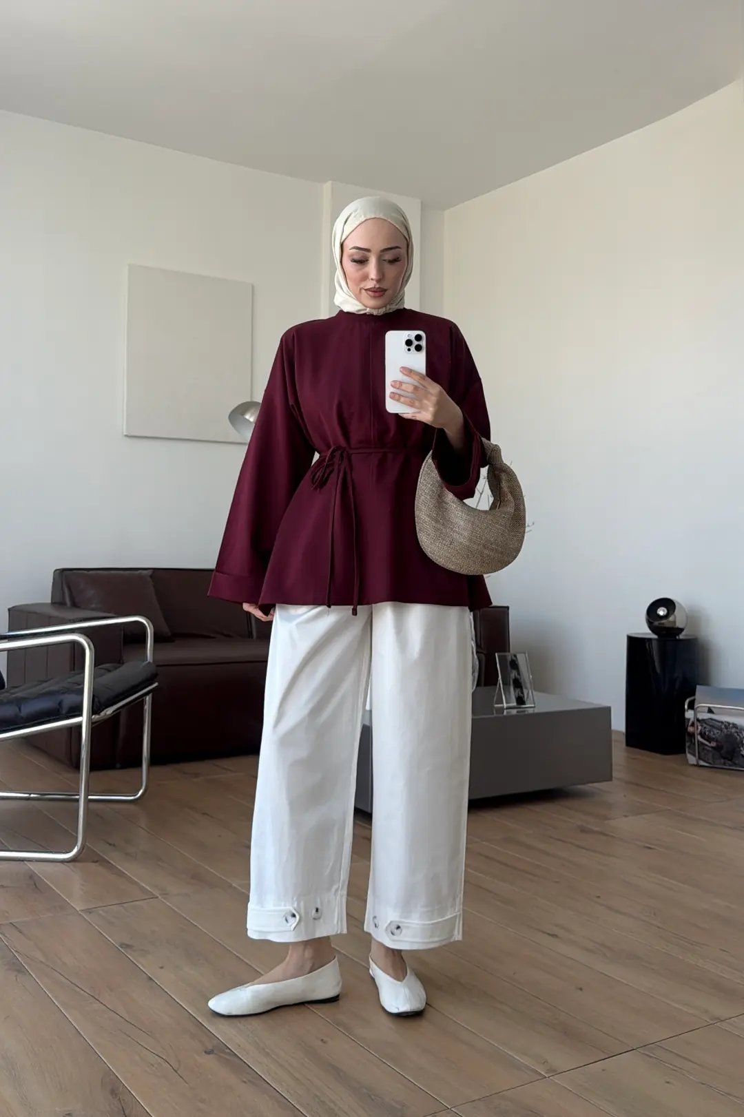 Bağlamalı Yanı Yırtmaç Detay Sweatshırt Bordo
