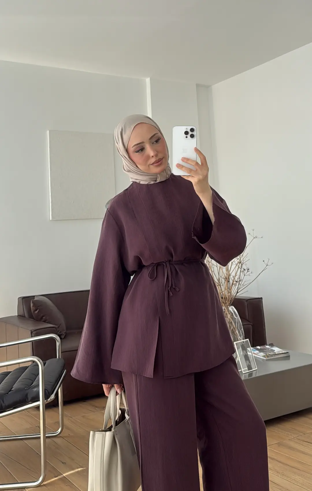 Bluzlu Yırtmaçlı Takım Mürdüm 