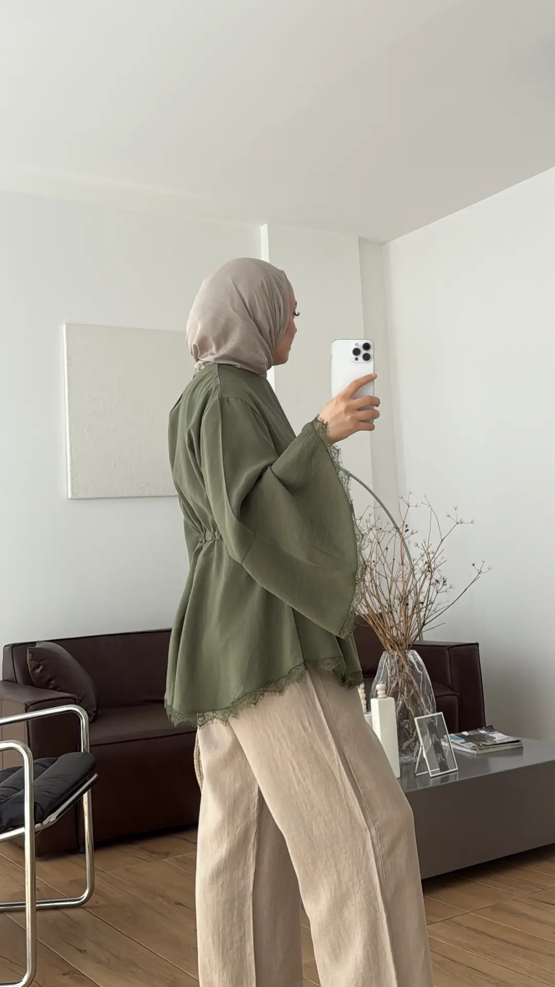 Lace Bel Detay Tunik Haki