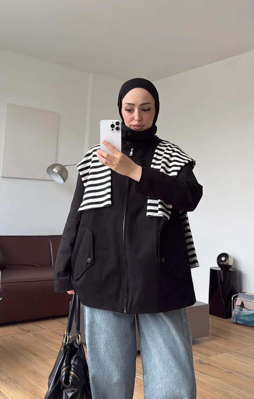 FermuarlI Dik Yaka Ceket Siyah