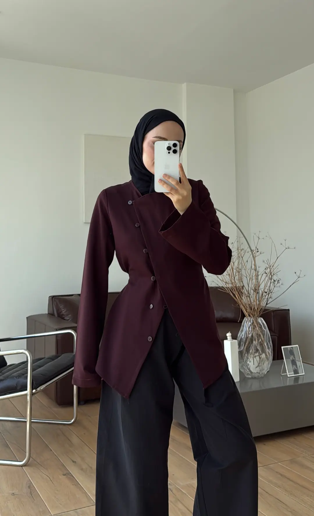 Yan Düğmeli Oysho Bluz Mürdüm