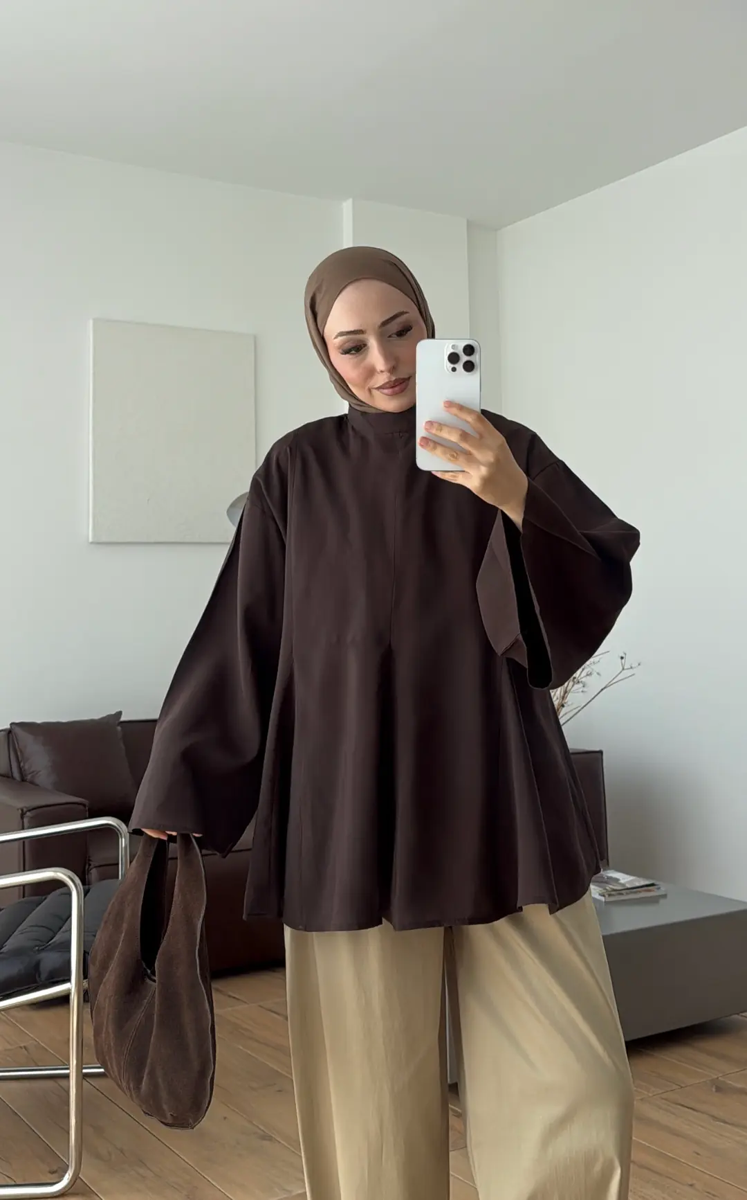 Volanlı Modal Gömlek Kahve