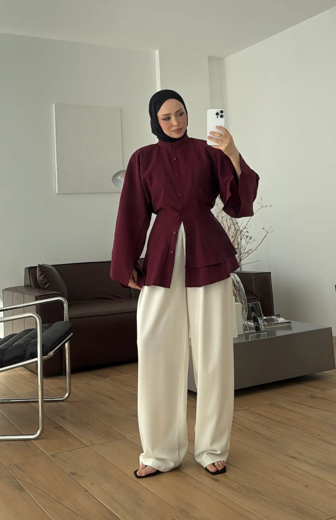 Parçalı Geniş Kol Bluz Bordo