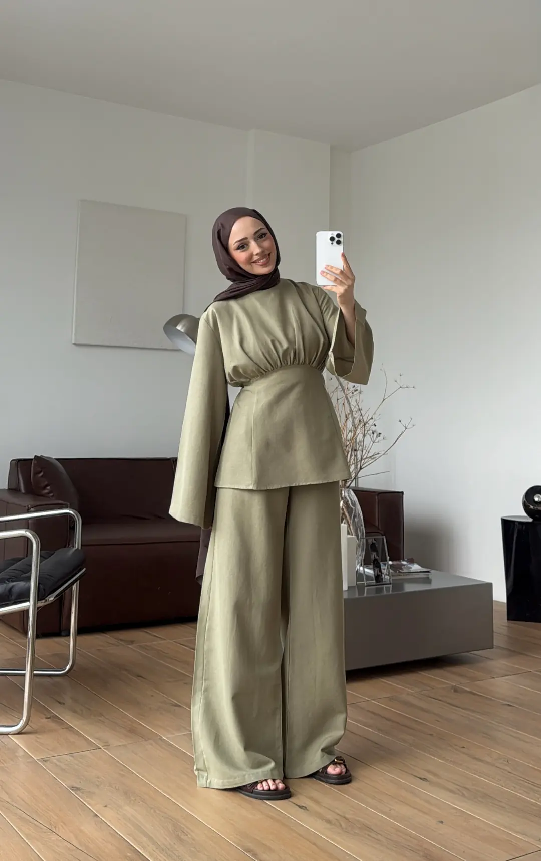 Bluzlu Pera Keten Takım Çağla Yeşili