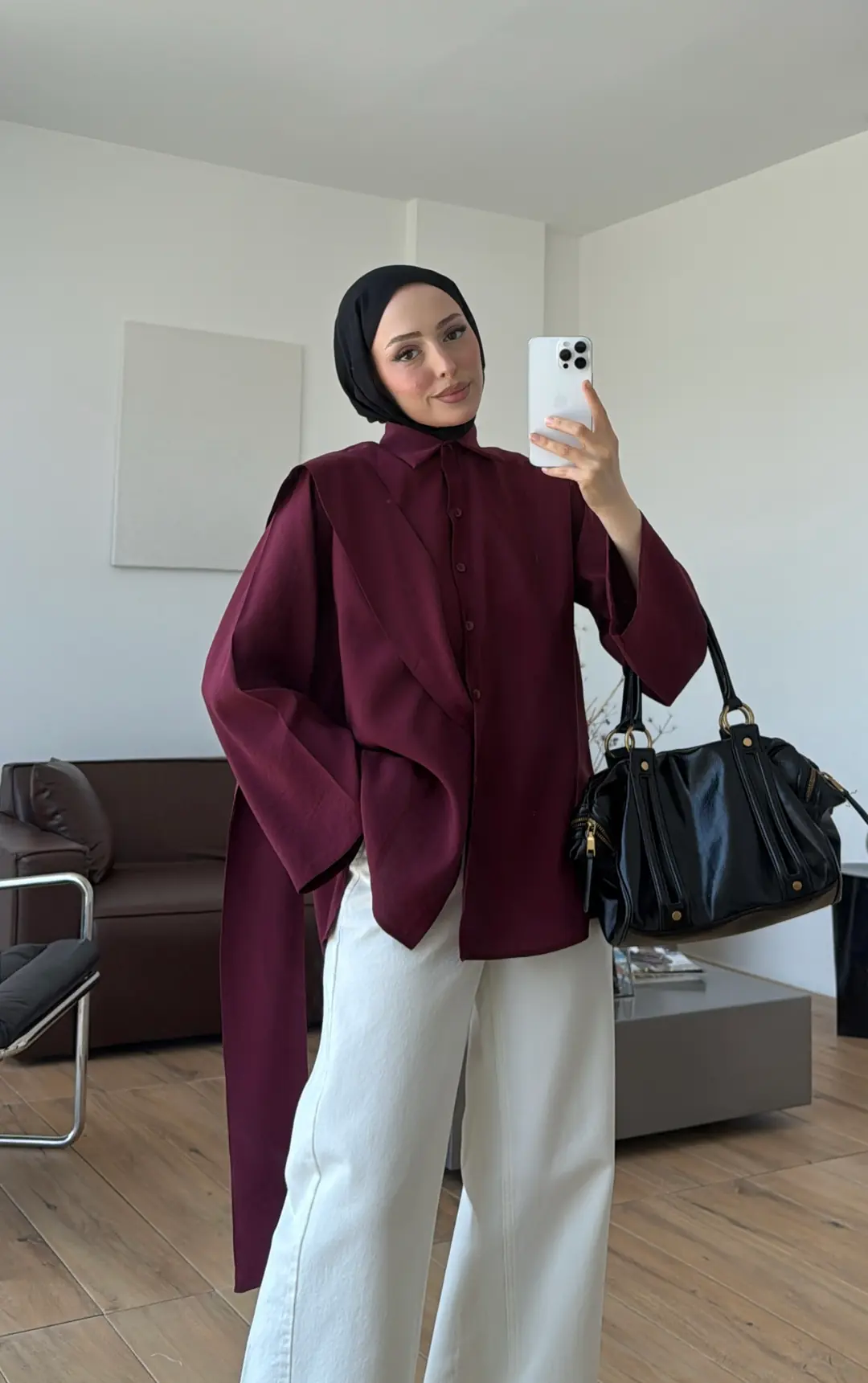 Kalın Kemerli Modal Gömlek Bordo