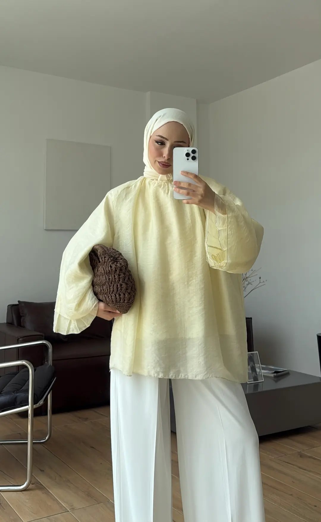 Dökümlü Şifon Bluz Sarı
