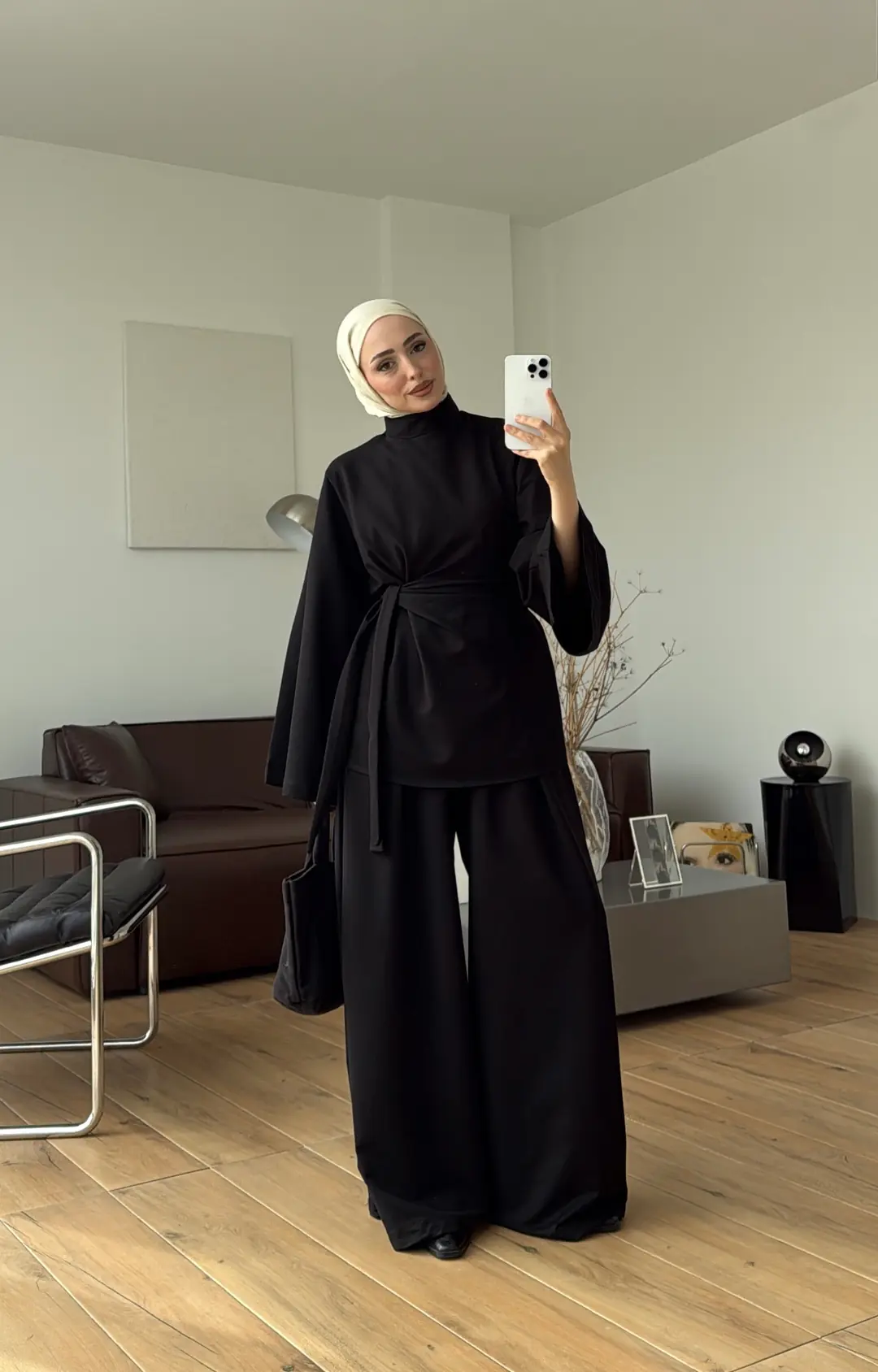 Bel Bağlamalı Penye Takım Siyah