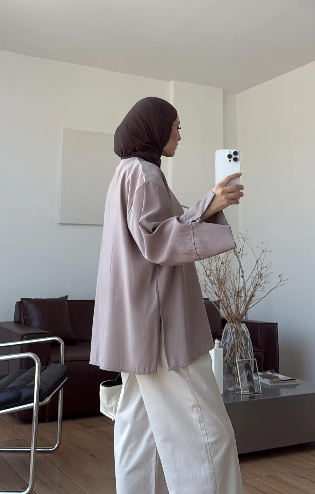 Top Düğmeli Modal Bluz Vizon
