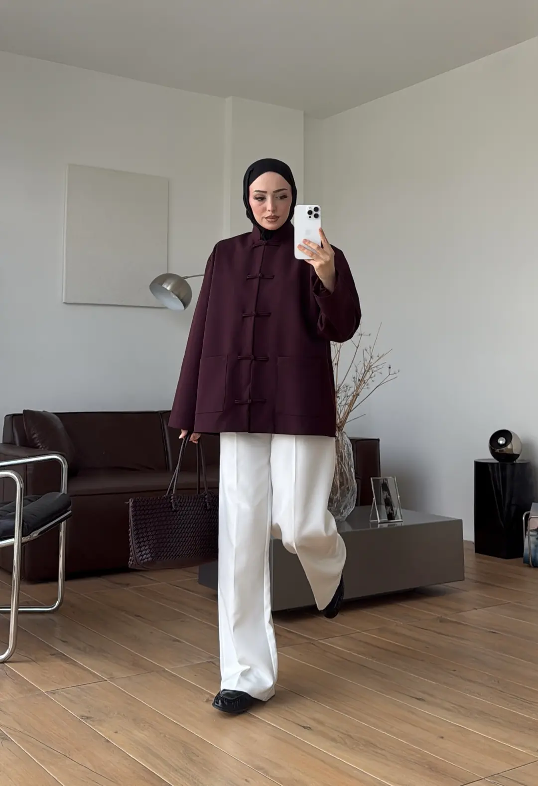 Süslü Düğmeli Krep Ceket Mürdüm 