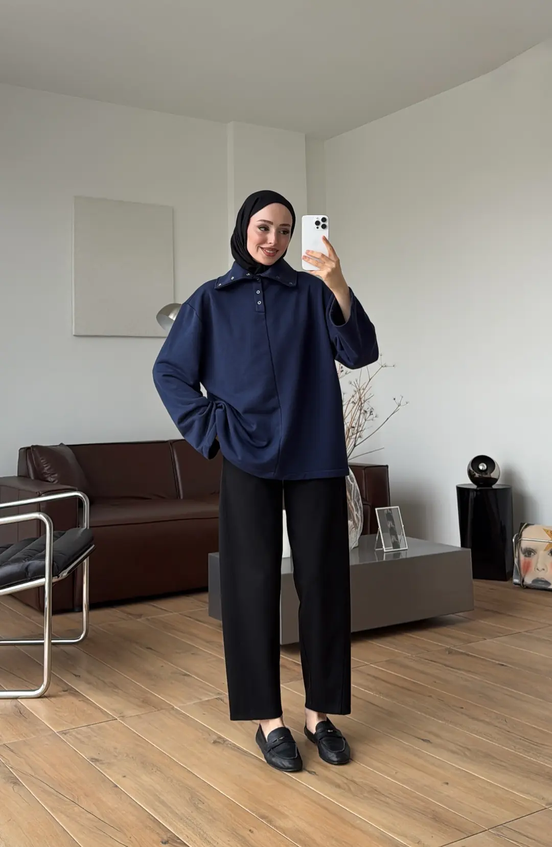 Yakalı Çıtçıt Detay Sweat Lacivert