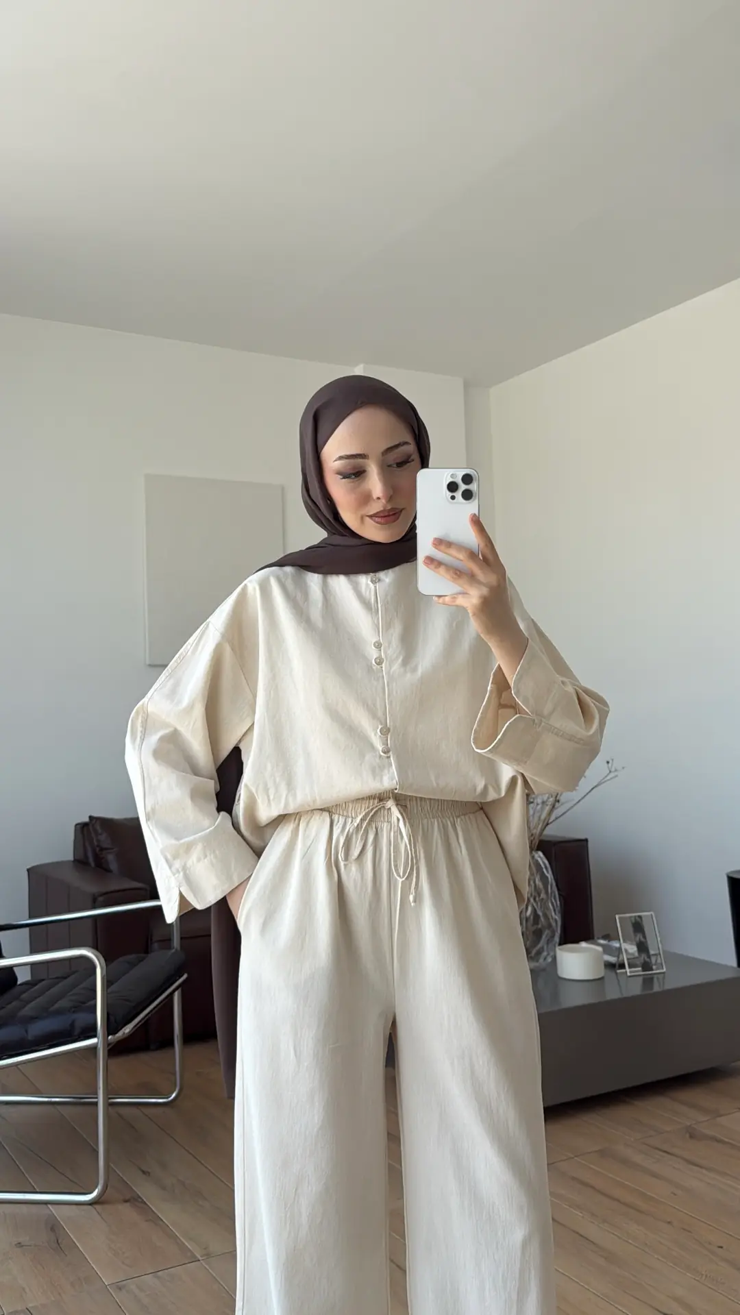 Bisiklet Yaka Keten Takım Natural