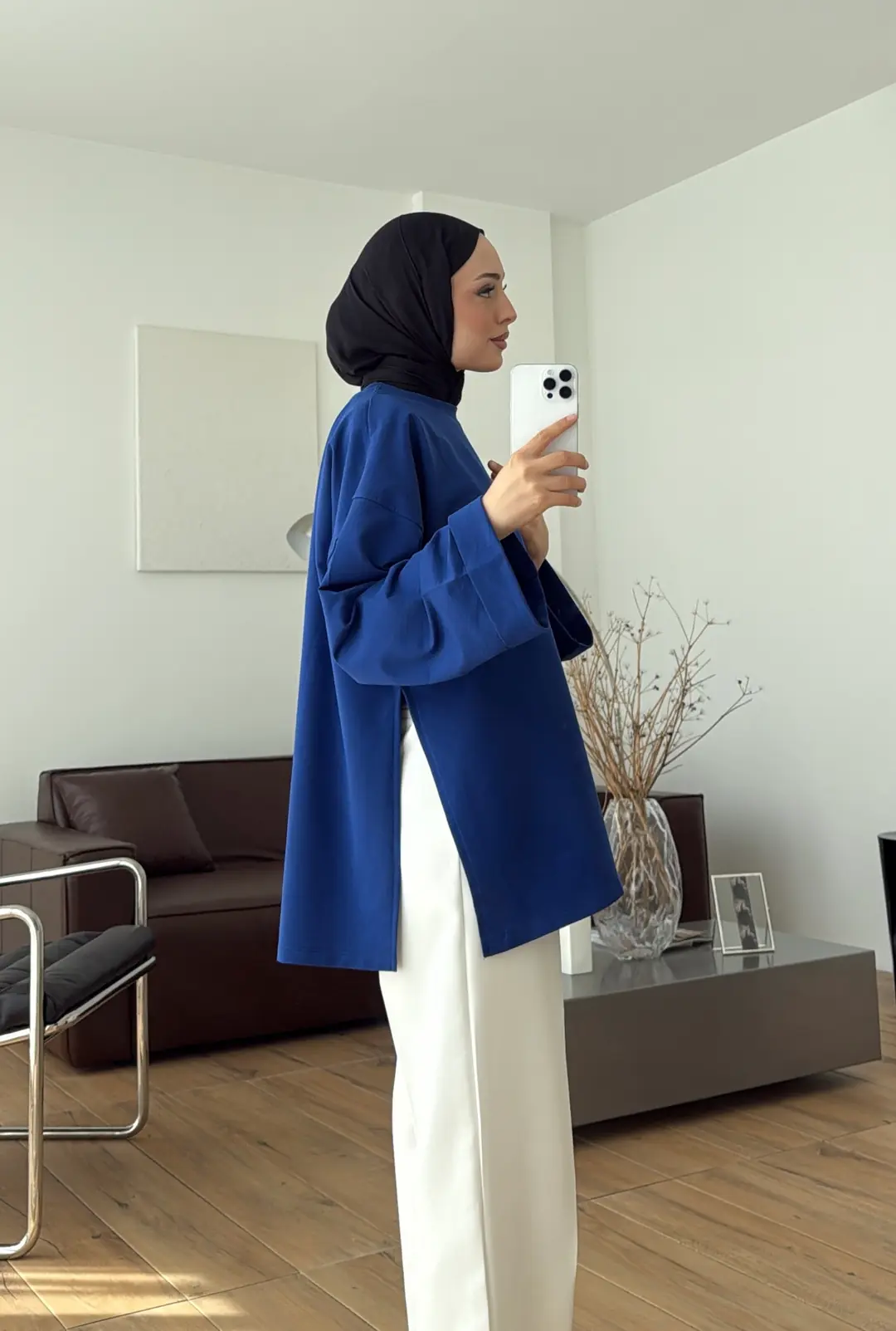 Bağlamalı Yanı Yırtmaç Detay Sweatshırt Saks