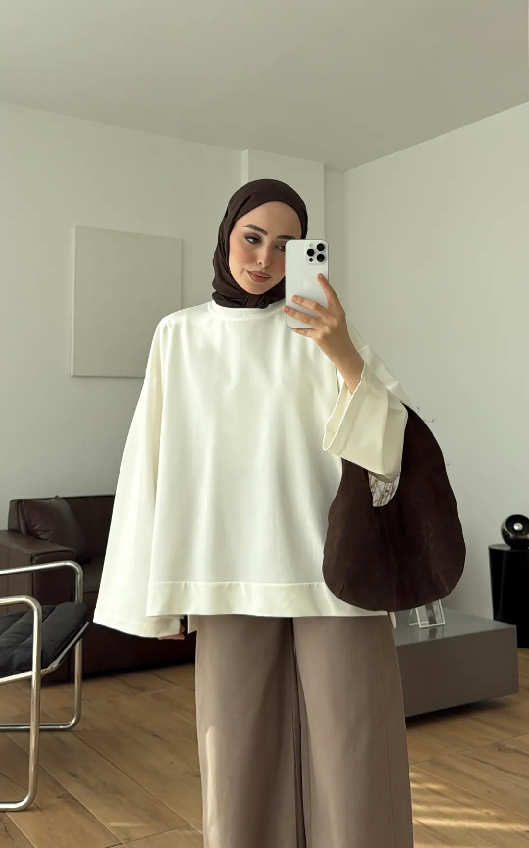 Dökümlü Basic Sweat Beyaz