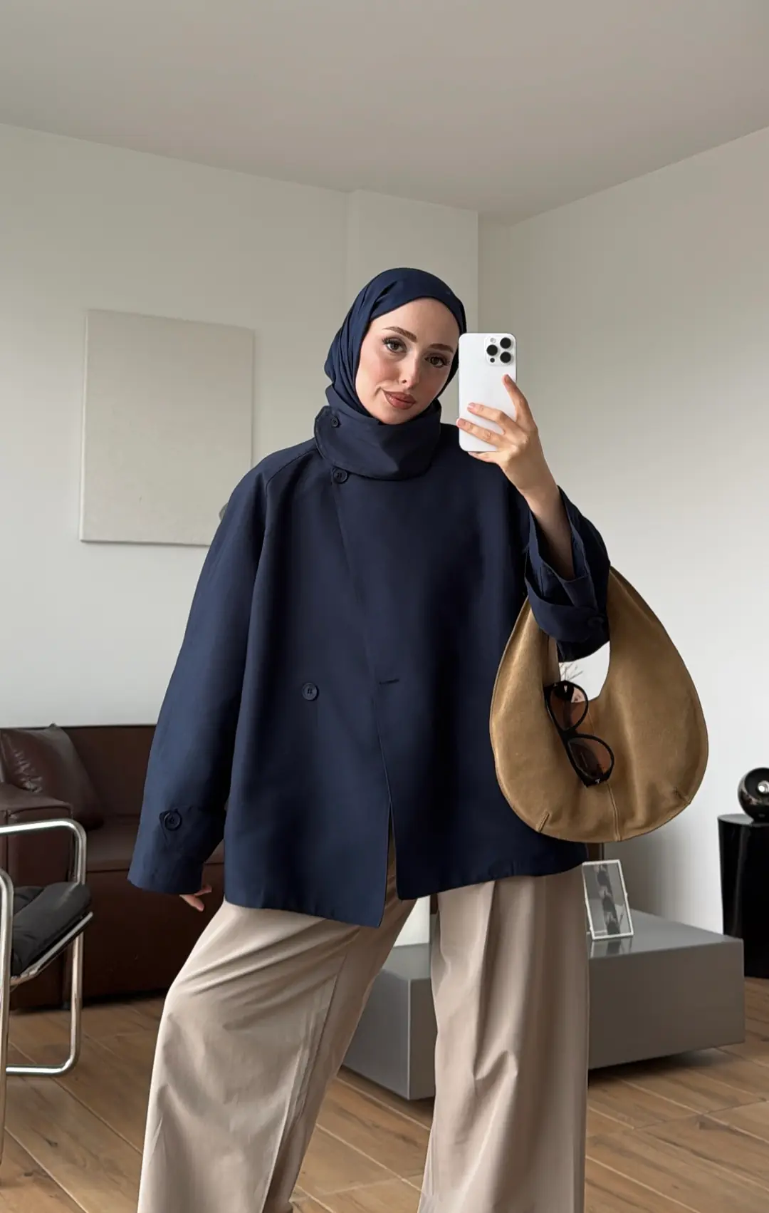 Seyyar Yakalı Trençkot Lacivert