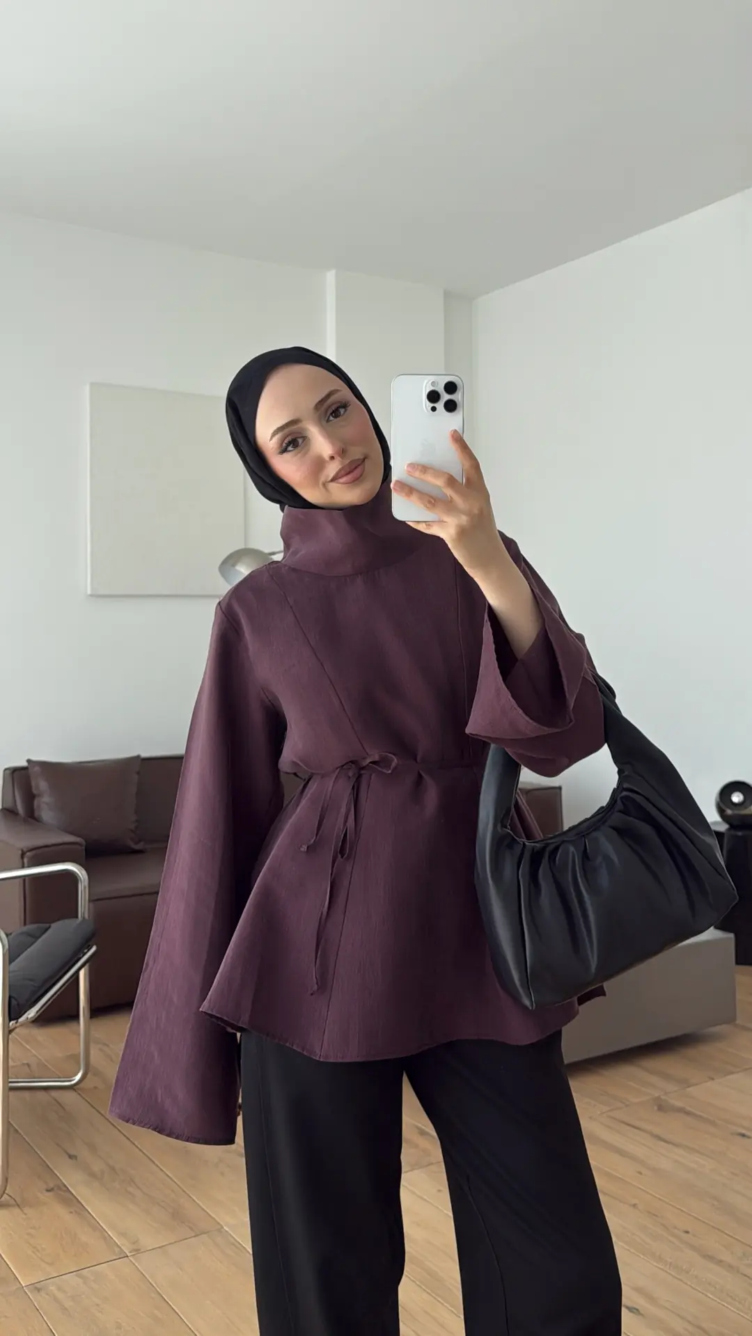 Geniş Yakalı Bluz Mürdüm