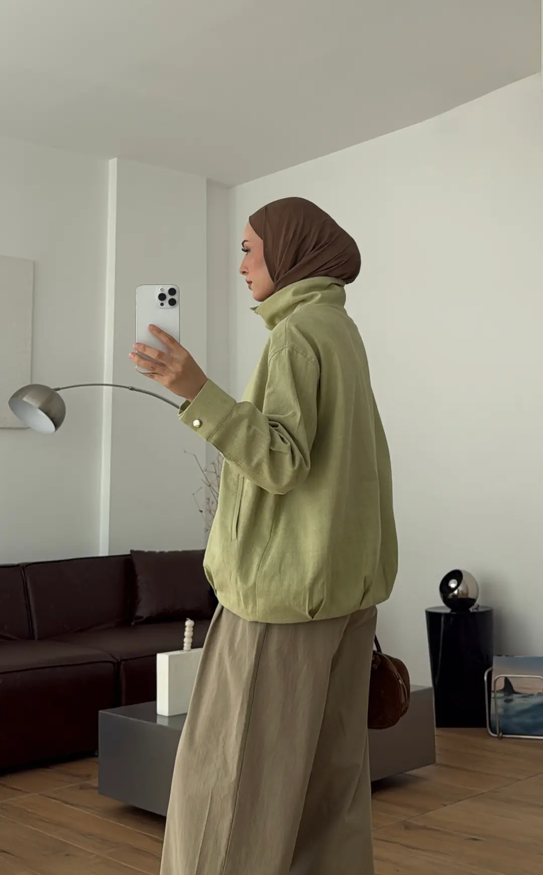 Keten Bomber Ceket Açık Yeşil