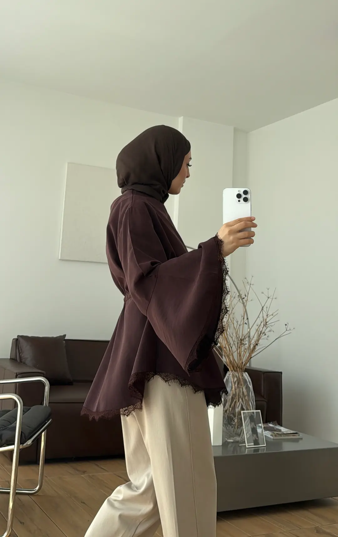Lace Bel Detay Tunik Kahve