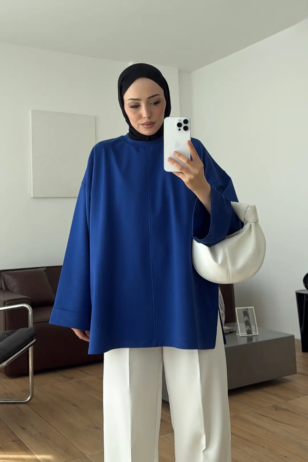 Bağlamalı Yanı Yırtmaç Detay Sweatshırt Saks