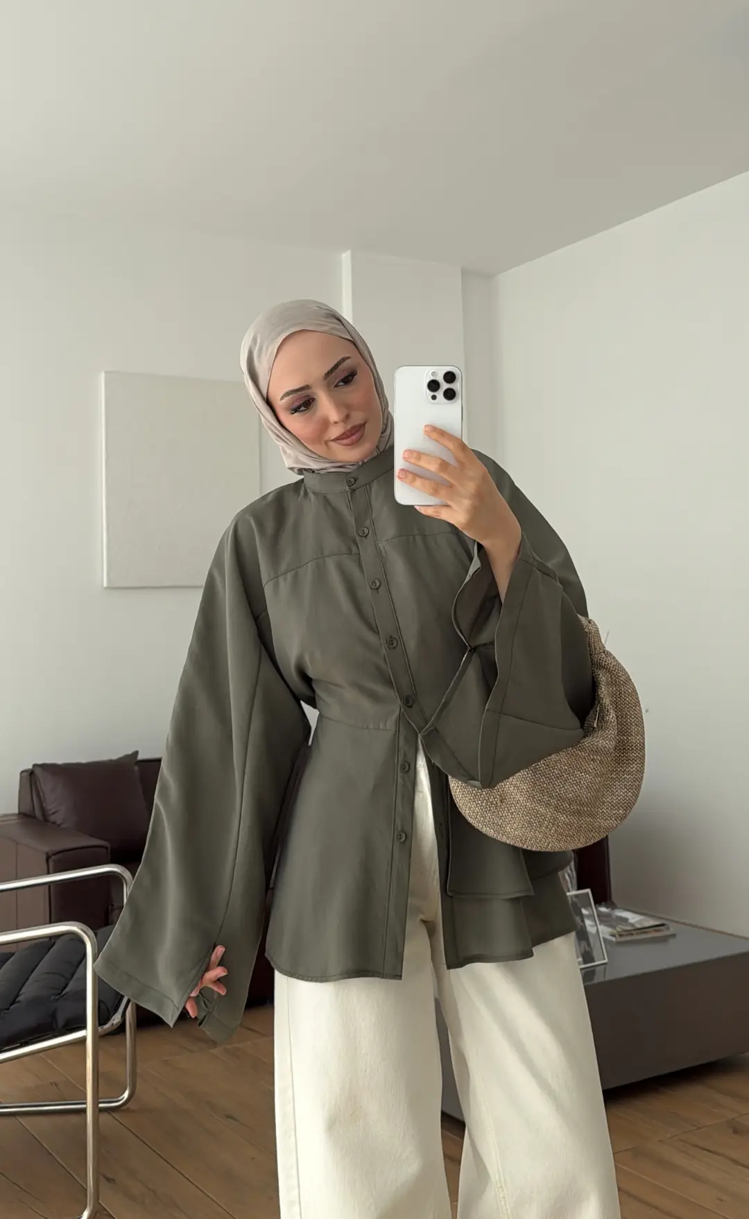 Parçalı Geniş Kol Bluz Haki
