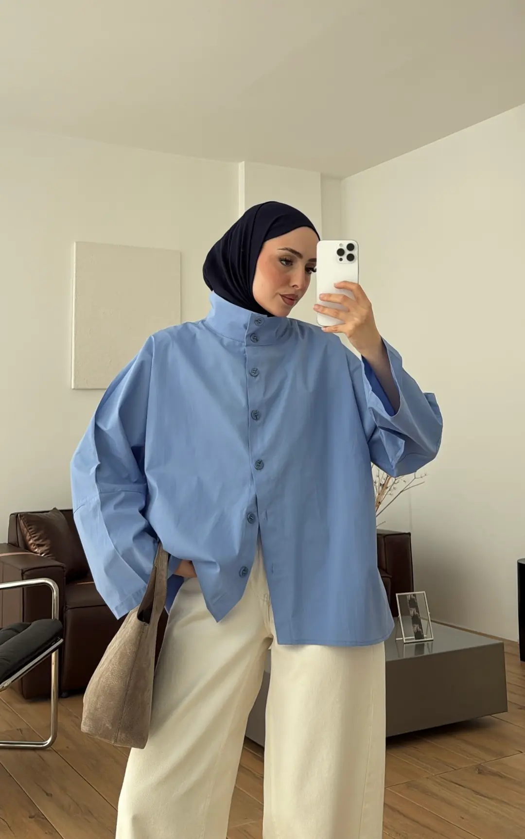 Geniş Yaka Tunik Mavi