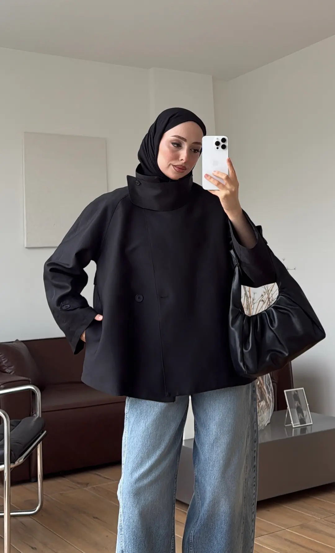 Seyyar Yakalı Trençkot Siyah