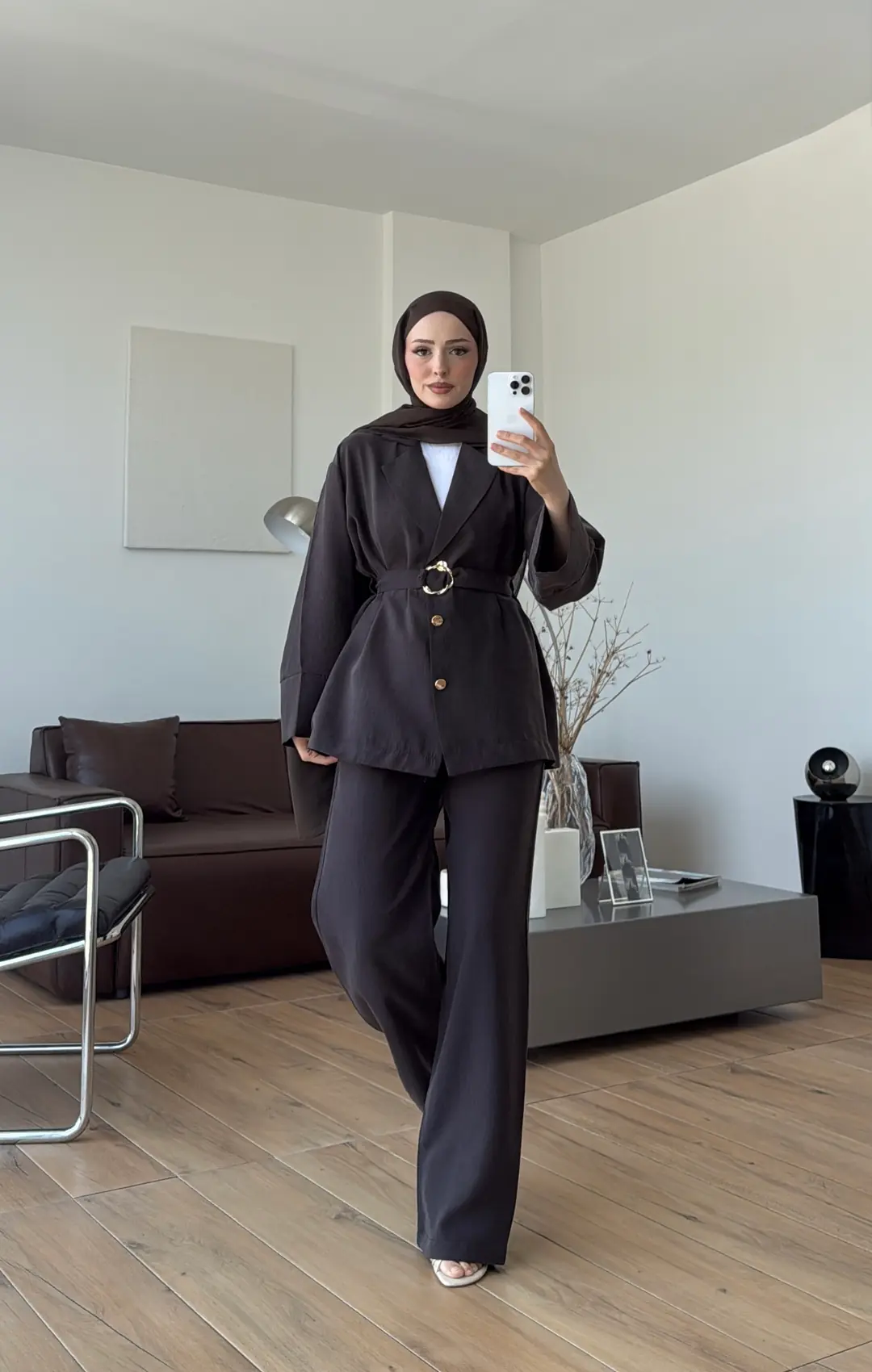 Toka Detay Tunik Takım Kahve