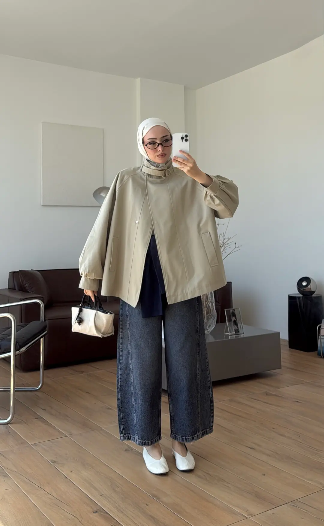 Kuşaklı Dik Yaka Ceket Haki