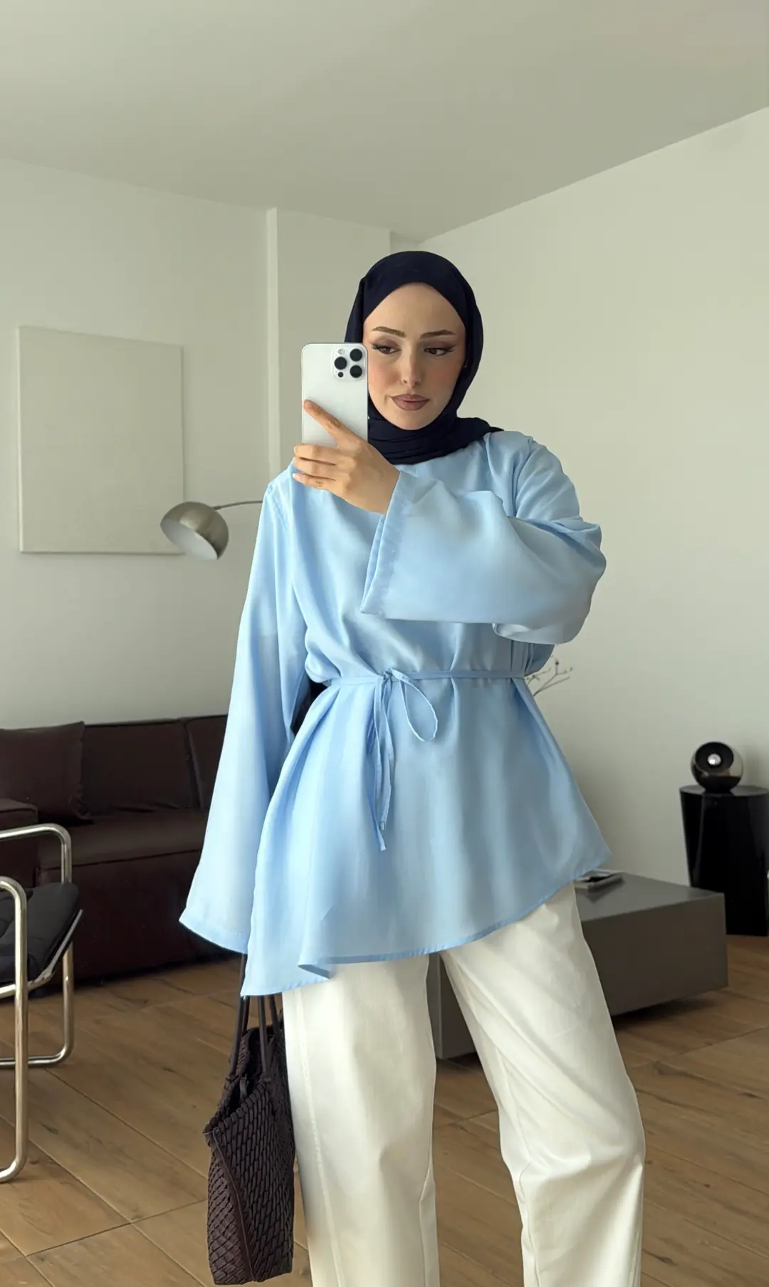 Vatkalı Asimetrik Bluz Mavi