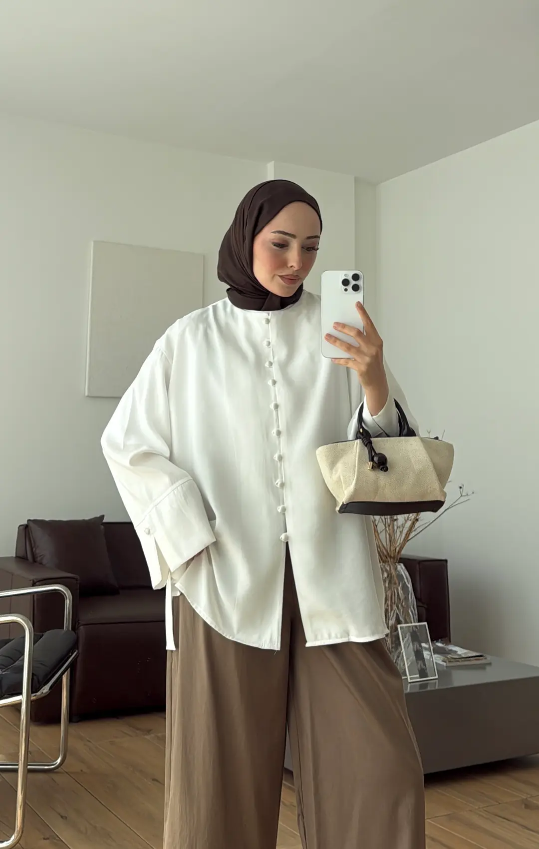 Top Düğmeli Modal Bluz Beyaz